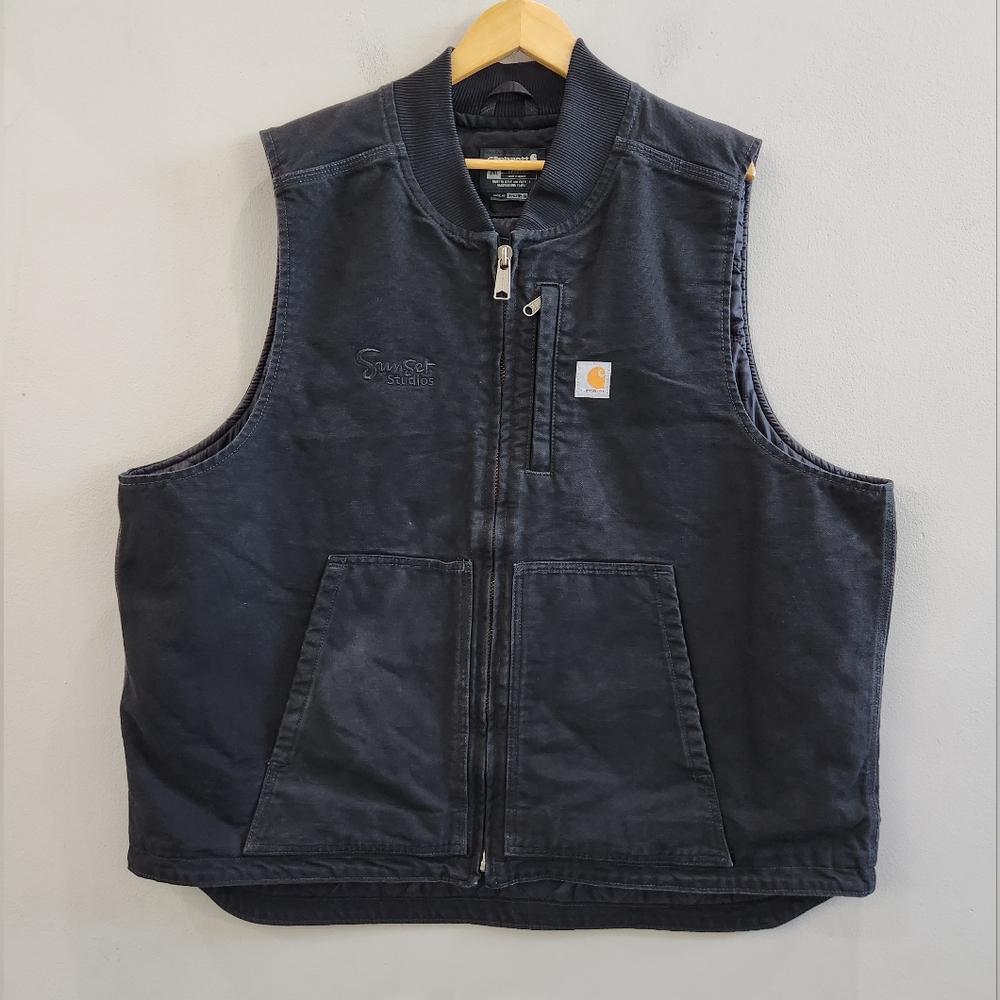 CARHARTT Washed Duck VEST Insulated Rib Collar Loose Fit Black 0V4395-M Size XXL